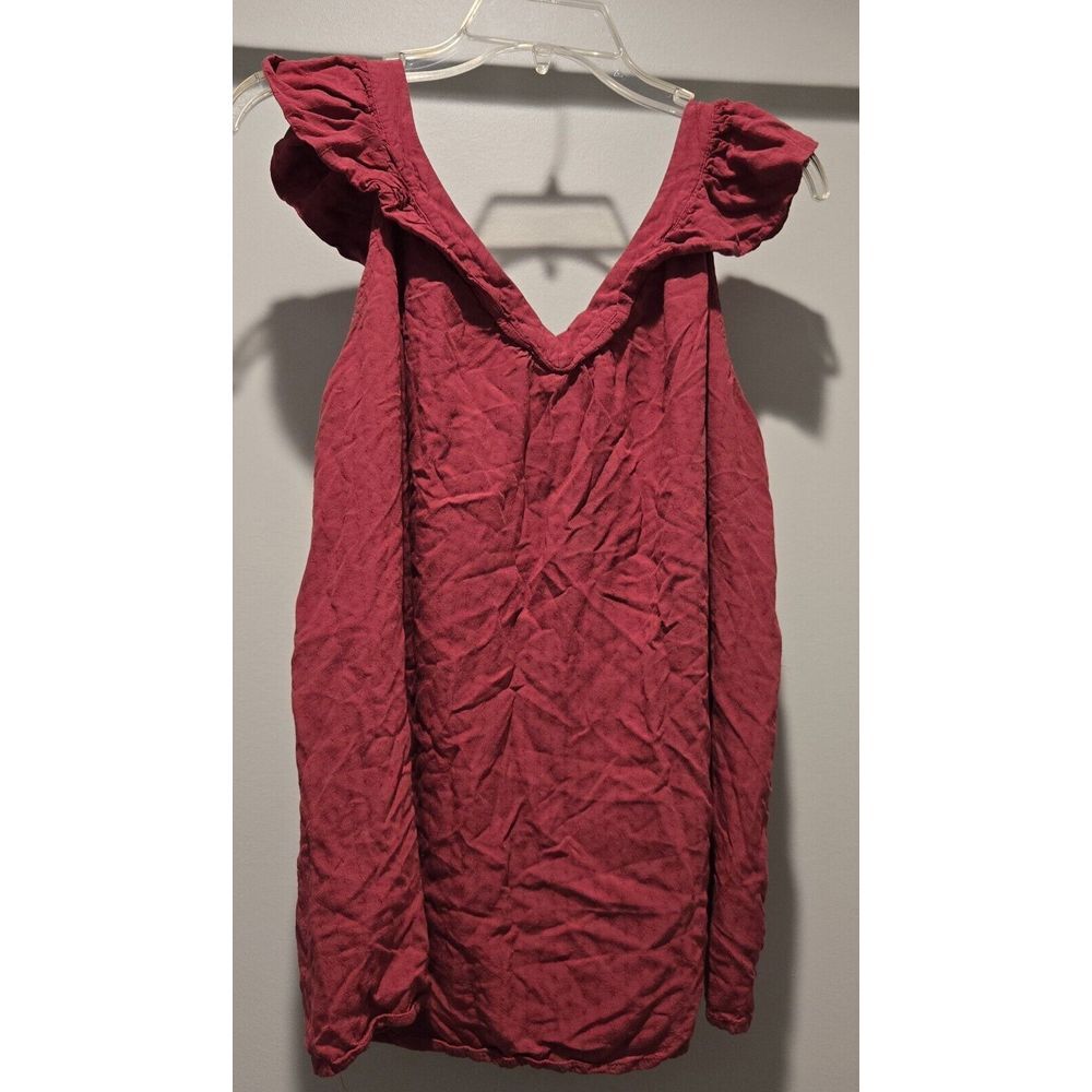 LOFT women's size large‎ maroon Double V-Neck Tank Top Sleeveless ruffles - Picture 6 of 6